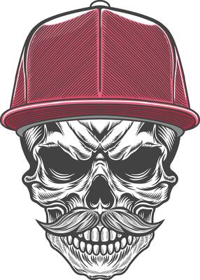 Skull with a mustache and a cap