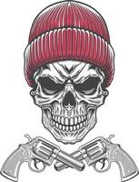 Skull with guns and knitted hat vector