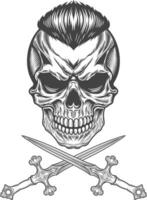 Skull with mohawk and swords illustration vector