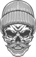 Skull with a moustache and hat illustration vector