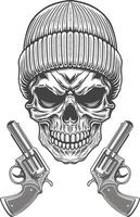 Skull with guns and knitted cap illustration vector