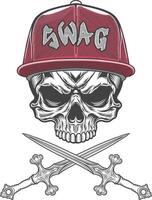 Skull with two crossed swords and a red cap vector