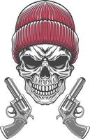 Skull with guns and knitted cap vector