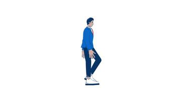 Confident indian man walking forward in business attire 2D character doodle animation. Determined businessman office worker animated person on white background. Cartoon 4K drawing video