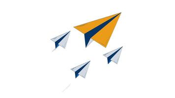 Paper planes flying in forward motion 2D object doodle animation. Message delivery. Mail flight. Business vision animated flat element isolated on white background. Cartoon 4K drawing video