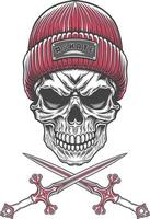 Skull with crossed swords and red knitted hat vector