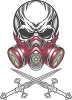 Skull with gas mask and swords vector