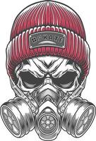Skateboarder skull in a gas mask illustration vector