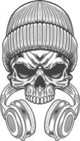 Skull in a knitted cap with headphones vector