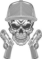 Skull with guns and cap in a baseball cap vector