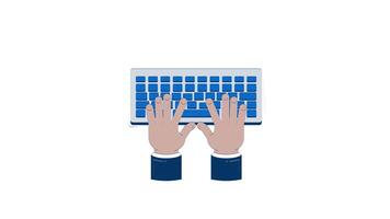 Typing hands on keyboard 2D doodle animation. Digital work. Data entry. Online communication. Keys input top view animated flat element isolated on white background. Cartoon 4K drawing video
