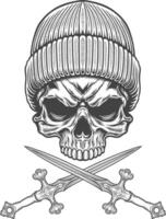 Skull with two crossed swords illustration vector