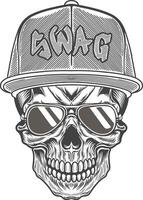 Skull wearing a cap and sunglasses with the word swag vector