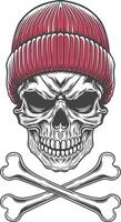 Skull with a red knitted hat and crossed bones vector