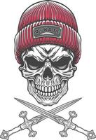 Skull with two crossed swords and a red knitted cap vector