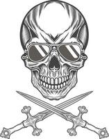 Skull with sunglasses and swords vector