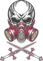 Skull with gas mask and two swords vector