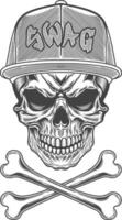 Skull with hat and crossbones in a baseball cap vector