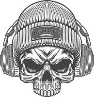 Skull in a beanie with headphones illustration vector