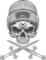 Skull with hat and crossed swords illustration vector