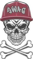 Skull with a red SWAG baseball cap and cross bones illustration vector