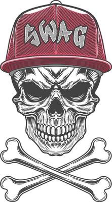 Skull with a red SWAG baseball cap and cross bones illustration
