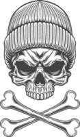Skull in a knitted hat and crossed bones illustration vector