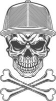 Skull in a baseball cap and crossed bones illustration vector