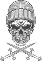 Skull with knitted cap and crossed swords illustration vector