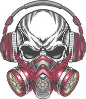 Skull with headphones and gas mask illustration vector