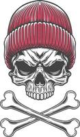 Skull with red knitted hat and crossed bones illustration vector
