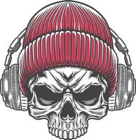 Skull with headphones and red hat vector