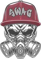 Skull wearing a gas mask and a cap with the words swag vector