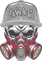 Skull wearing a gas mask and cap with the word swag vector