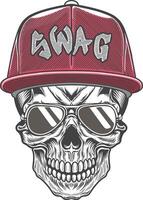 Skull wearing a red cap and sunglasses with the word swag vector