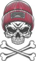 Skull with a red beanie and crossed bones vector