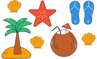 Summer set of cartoon elements vector