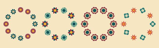 Floral round frame set in retro style. illustration. Ideal for creative summer design projects vector
