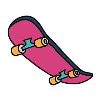 Colorful Skateboard Isolated Illustration with Motion. The simple, bold design features vibrant pink with yellow and teal details, capturing the dynamic spirit of skateboarding vector