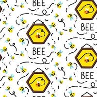 bee pattern in and around the painting. Texture is seamless of honeycomb and bees. Seamless black lines. Theme of the items is honey hexagon. objects are insects related to the theme of bees and honey vector