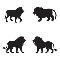 four distinct black silhouette representations of lions in various poses vector