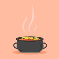 Steaming pot filled with different vegetables on a light background. vector