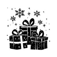 Silhouette three Christmas boxes with bows on top of them on white background. vector