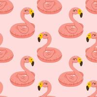 Seamless pattern with cute pink flamingo pool floats vector