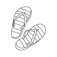 Flip flops line drawing with simple summer cartoon style vector