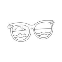 Black and white outline of sunglasses with ocean view vector