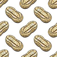 Seamless peanut pattern in bold colored engraving style vector