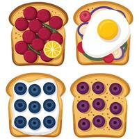 Toast and sandwich breakfast set with various toppings isolated illustration on white background vector