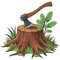 stump with axe deforestation concept isolated illustration on white background vector
