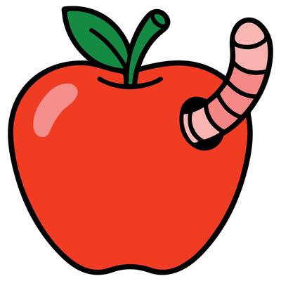 Apple with worm isolated illustration on white background